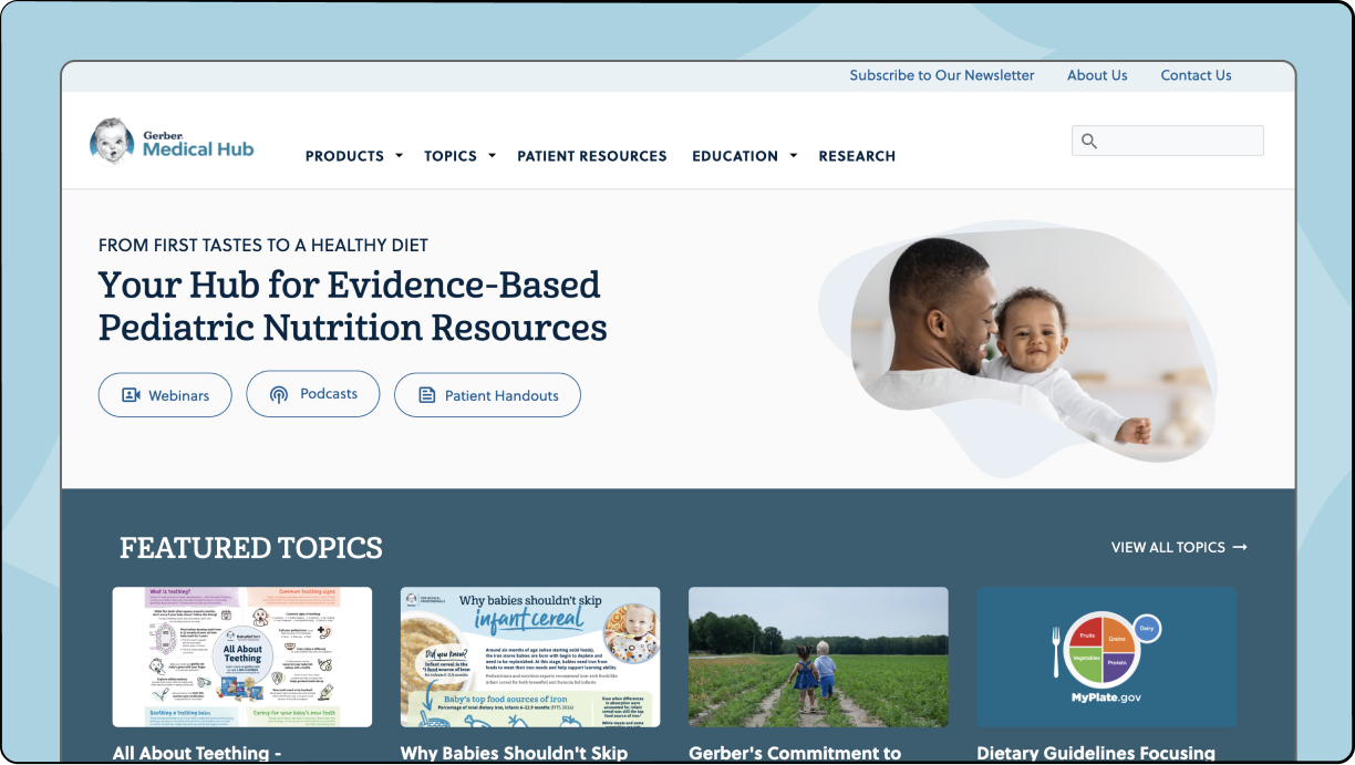 Redesign of Gerber Medical Hub's website for healthcare professionals.