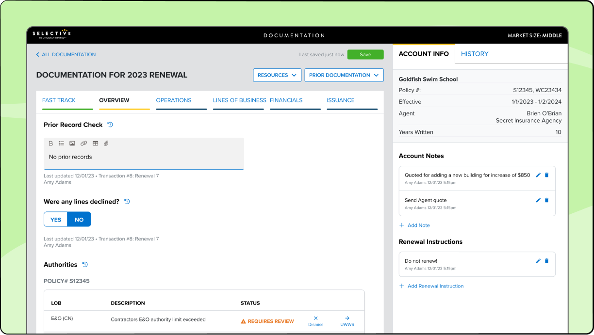 UX design project for adding tools for documenting the rationale behind insurance underwriting decisions.