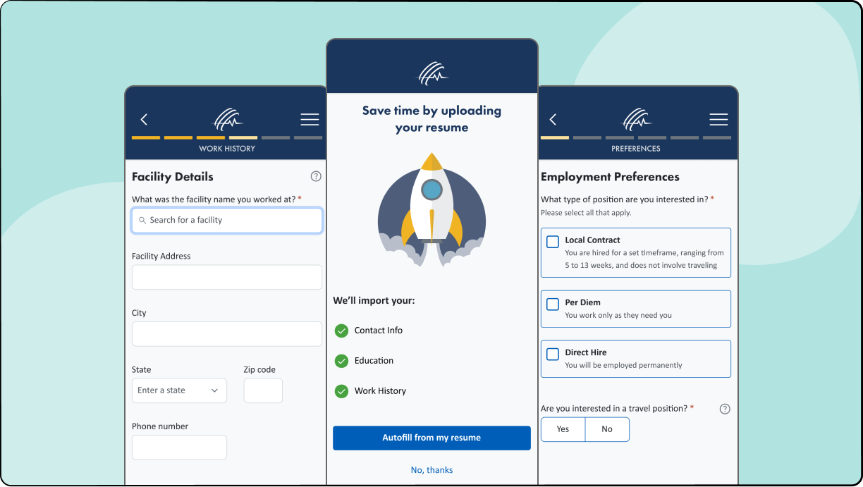Redesign of Supplemental Health Care's job application to improve the user experience on mobile and desktop.