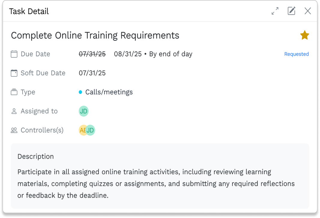 Task detail screen for management software