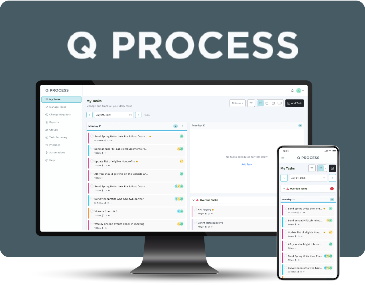 Dashboard for a task management software